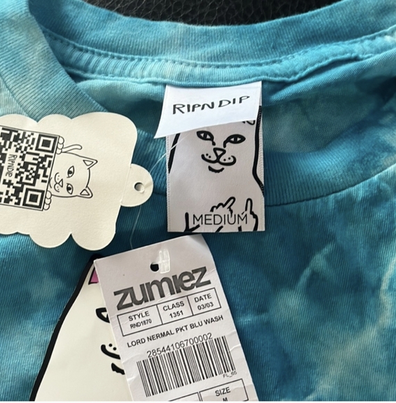 New With Tags Ripndip Lord Nermal Tie-Dyed Blue Pocket T-Shirt - Medium - Picture 3 of 4